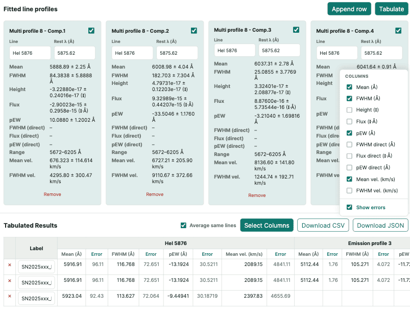 fit results and table spEXplore results table